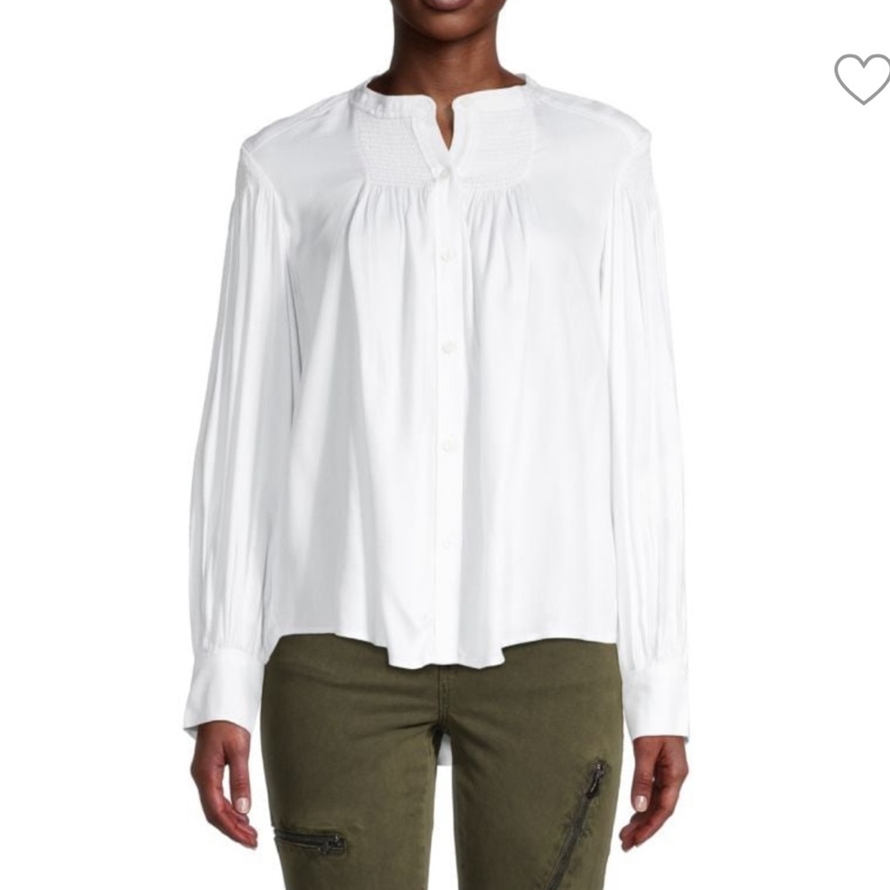 Rebecca Taylor Shirred Shirt -‎ Smocked Peasant Blouse- in Milk